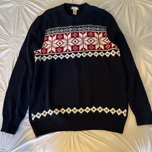 Dockers Navy Fair Isle Snowflake Sweater Men’s Size L – 100% Cotton